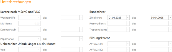 Untermenü "Zeiten", einstellen von Karenzen und Unterbrechungen. cpu-informatik.at