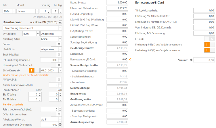 Bemessungen/E-Card - Freibetrag § 68 Vorjahr cpu-informatik.at