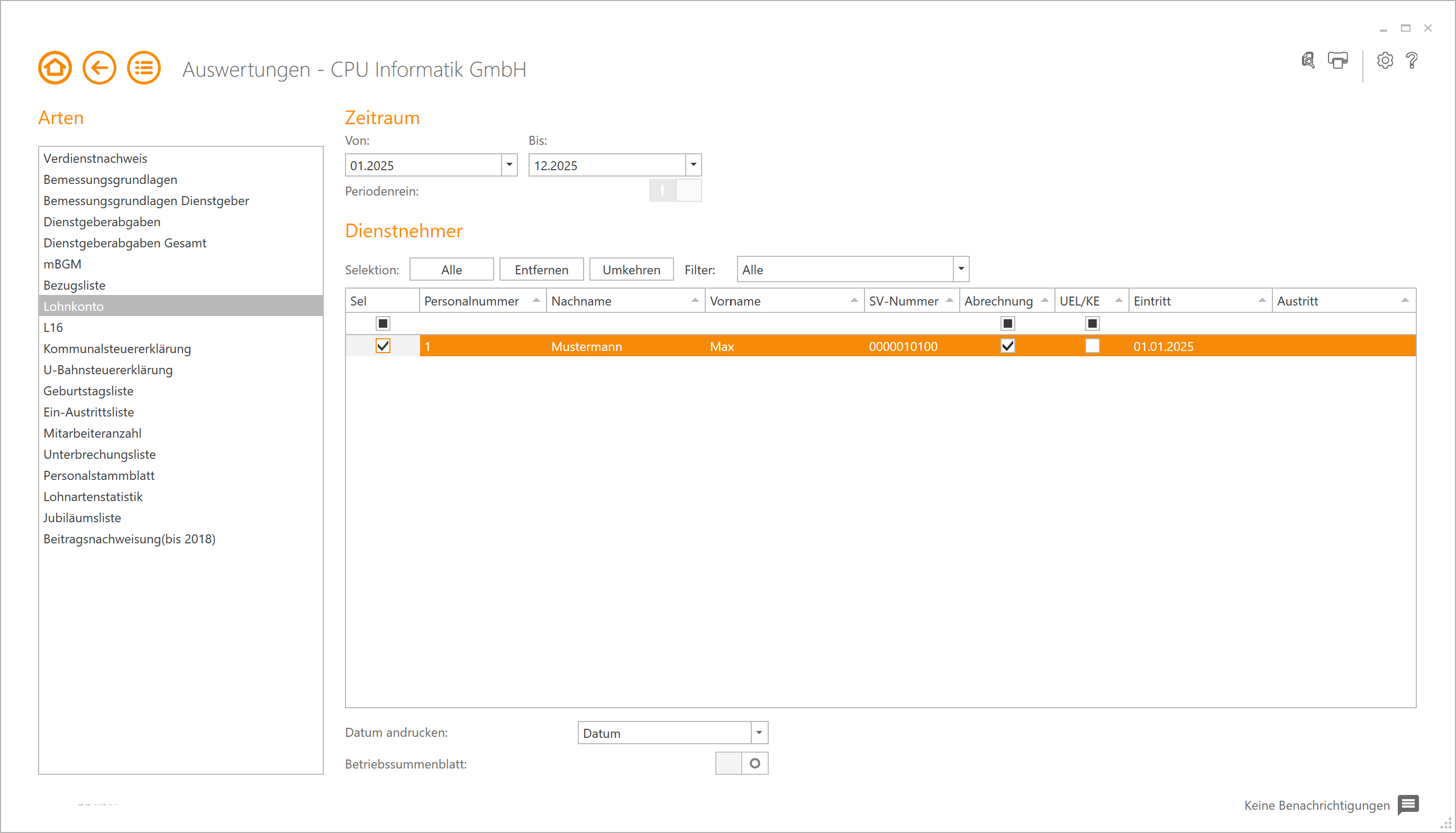 Auswertung Jahreslohnkonto. cpu-informatik.at